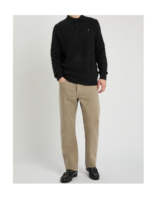 Polo Ralph Lauren Black Wool And Cashmere Blend Cable Knit Polo Shirt for men