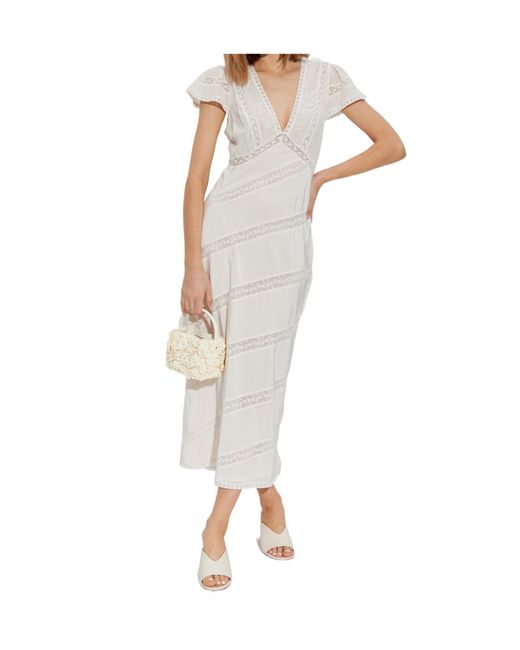 LoveShackFancy White Lace Trim Midi Dress