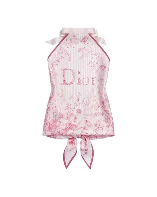 Dior Pink Iviera Toile De Jouy Floral Garden Silk Top