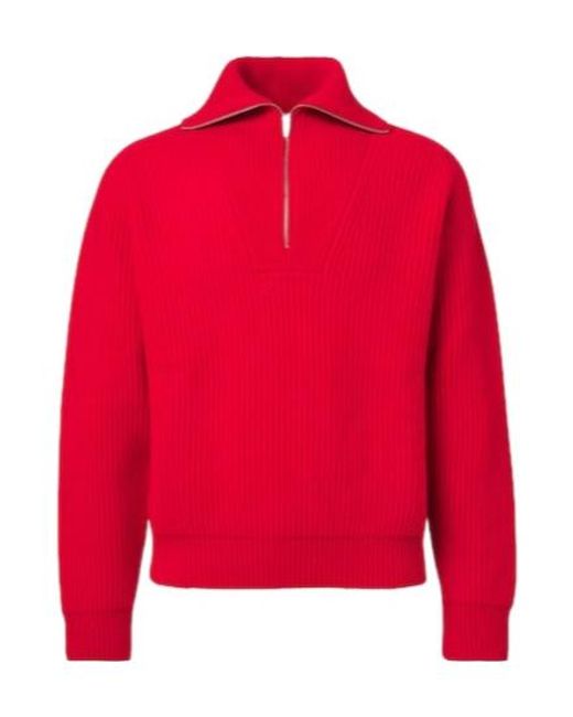 Jil Sander Red Wool Half-Zip Sweater for men