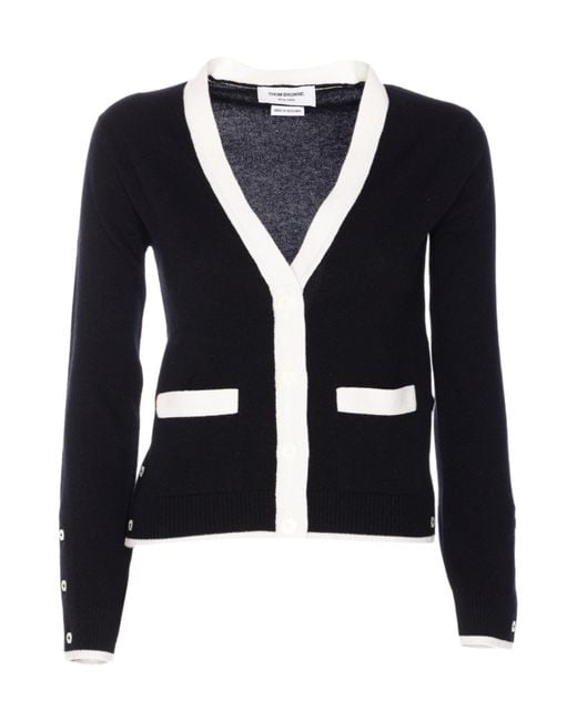 Thom Browne Blue V-Neck Knitted Cardigan