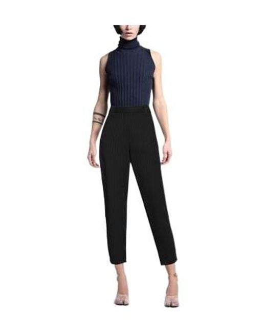 Ganni Blue High-Waisted Pinstripe Tailored Trousers