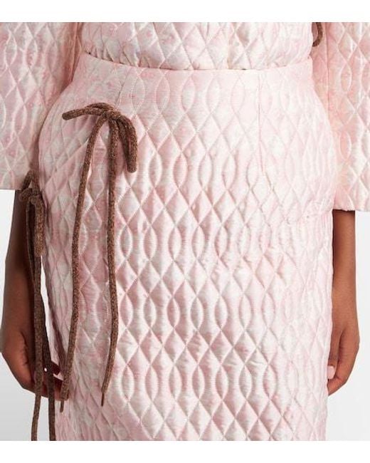 Simone Rocha Pink Floral Quilted Pencil Skirt