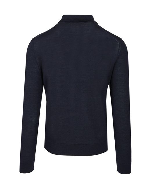 Etro Blue Polo-Style Wool And Silk Sweater for men
