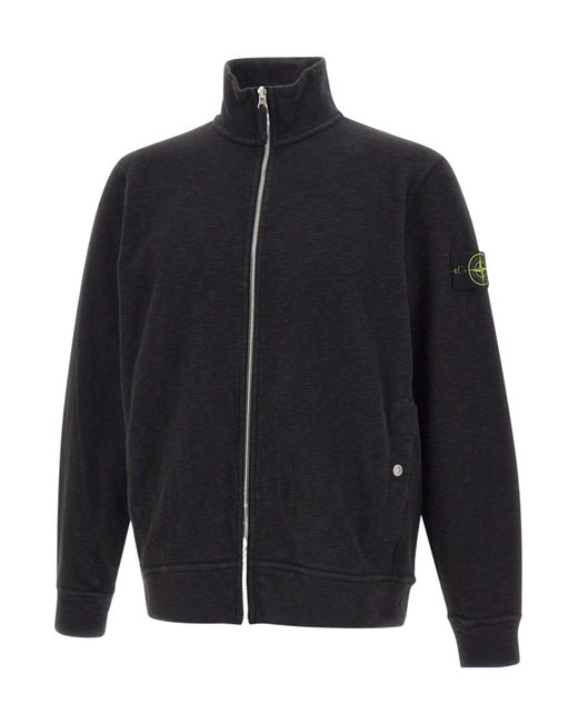 Stone Island Blue Logo Patch Zipped Sweatshirt for men