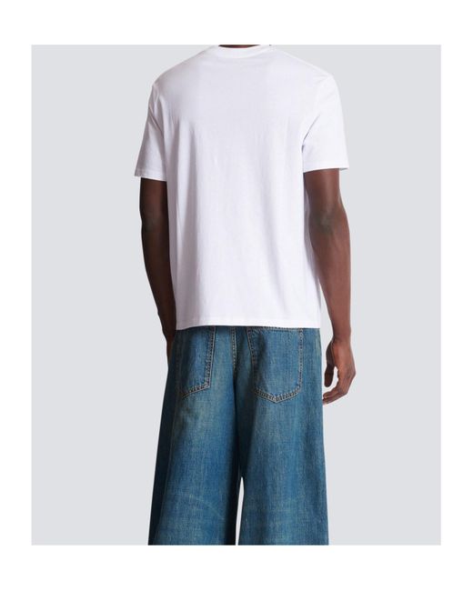 Balmain White T-Shirt With Printed Logo for men