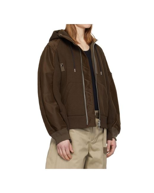 Sacai Brown Hooded Zip-Up Jacket for men