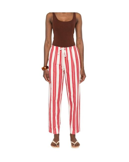 Forte_forte Red Striped Drawstring-Fastening Trousers