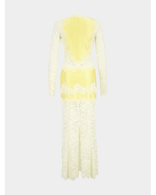 Rabanne Yellow Rabanne Long Sleeved Lace Jersey Maxi Dress