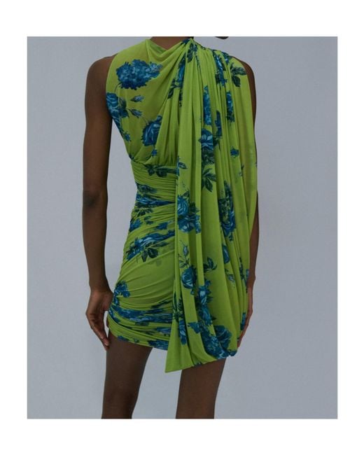 Magda Butrym Green Gathered Cupro Jersey Mini Dress
