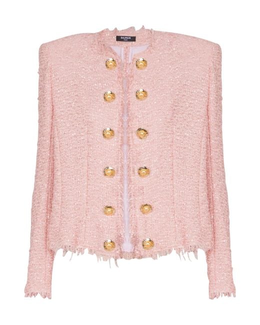 Balmain Pink Tweed Sequinned Blazer
