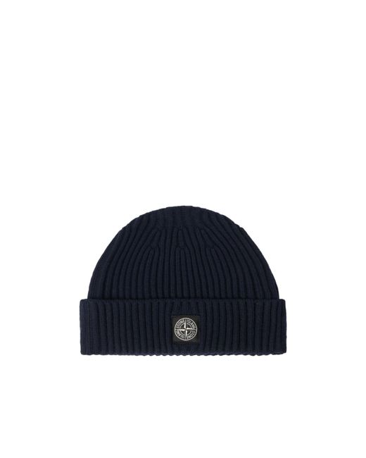 Stone Island Blue Beanie With Compass Logo Patch
