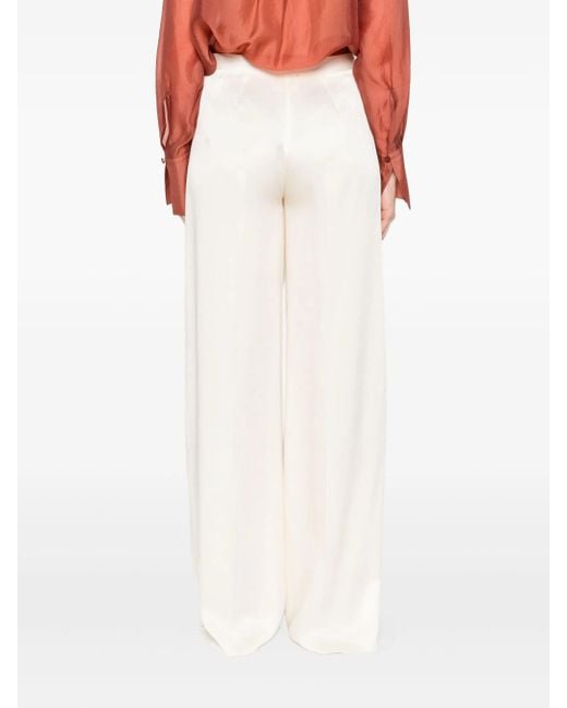 Forte_forte White Shiny Anvers Satin High Waist Embroidered Pants