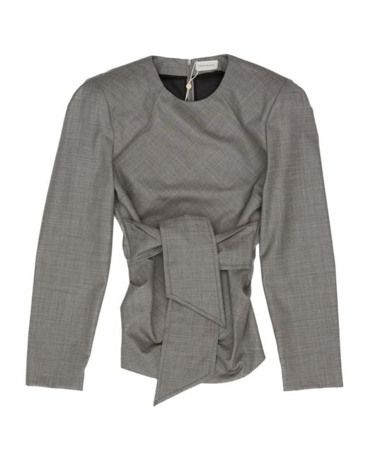 Magda Butrym Gray Back Tie Detailed Fitted Blouse
