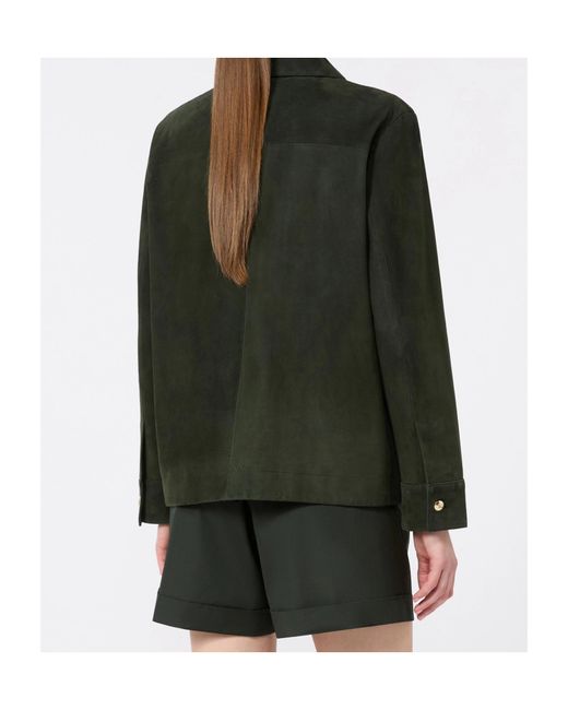Max Mara Green Button-Fastening Suede Jacket