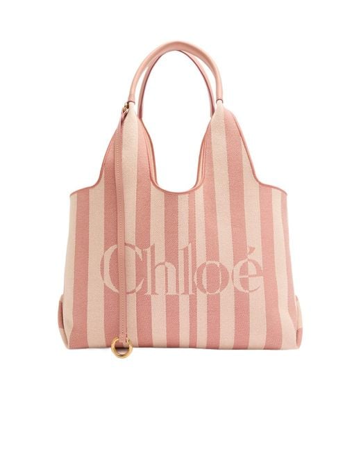 Chloé Pink Striped Canvas Tote Bag
