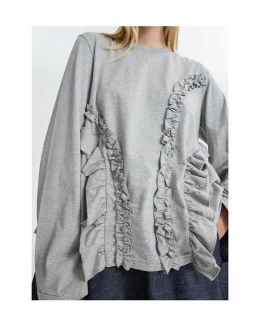 CECILIE BAHNSEN Gray Ruffled Top