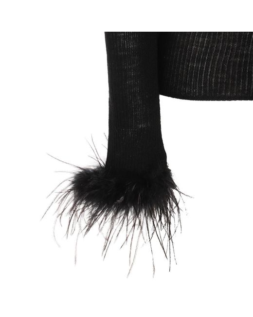 Blumarine Black Feather-Trimmed Roll Neck Jumper