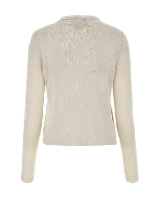 Prada White Boat Neck Sleeved Sweater