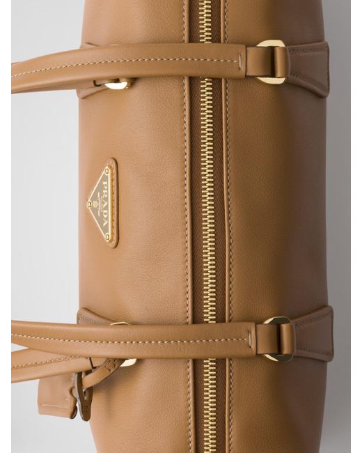 Prada Brown Re-Nylon And Leather Medium Top-Handle Bag With Padlock