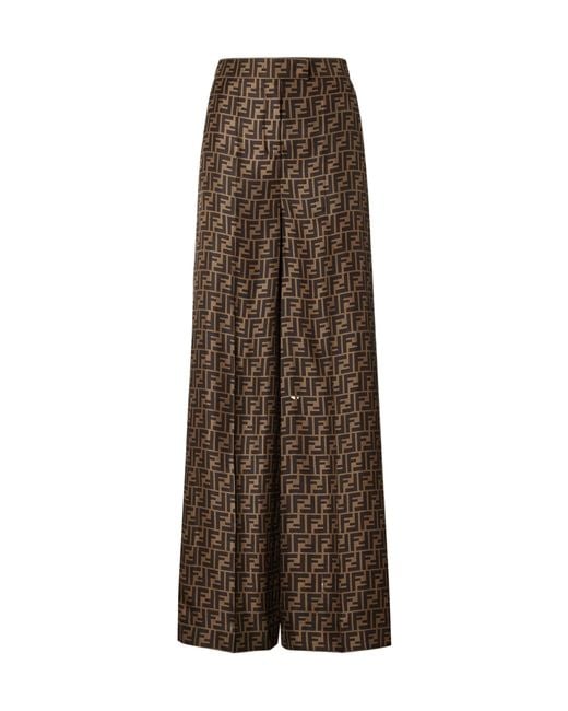 Fendi Brown Ff Motif Wide Leg Trousers