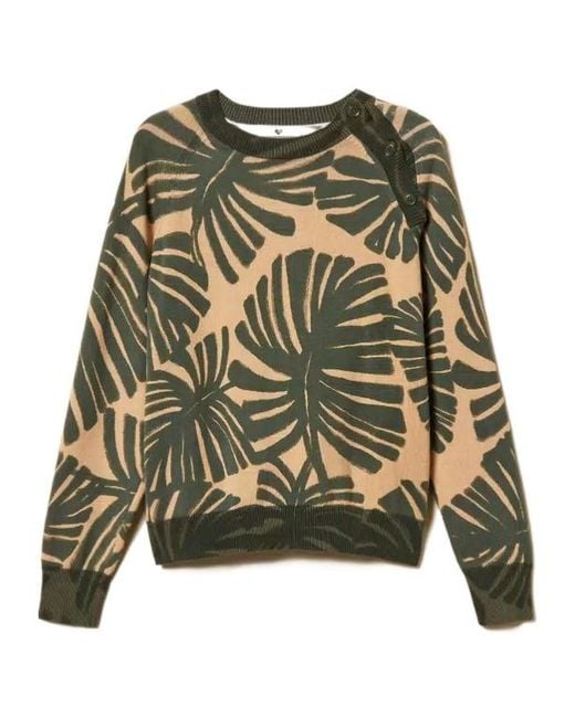 Twinset Green Leaf-Print Sweater