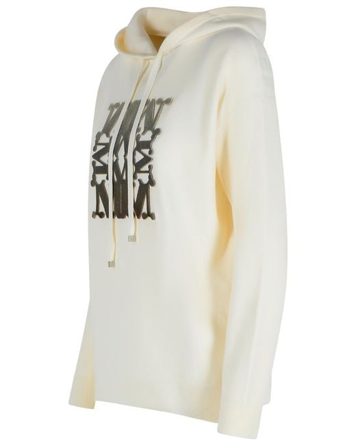Max Mara White Taddeo Drawstring Knitted Hoodie