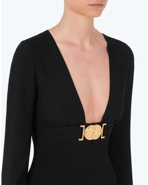 Moschino Black Smiley Buckled V-Neck Dress