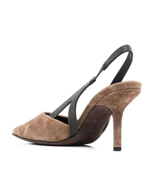 Brunello Cucinelli Brown Pointed Suede Pumps