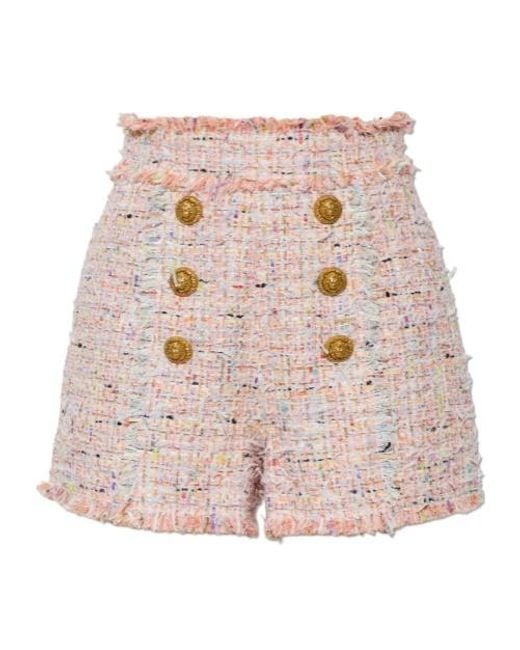 Balmain Pink Frayed Buttoned Shorts