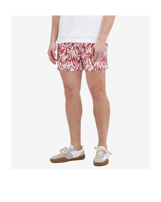 Palm Angels Red Graffiti Printed Drawstring Swim Shorts for men