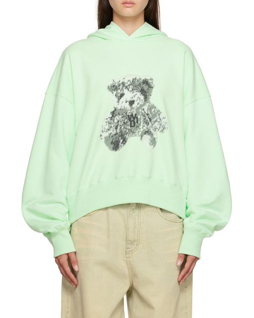 we11done Green Teddy Bear Cotton Hoodie for men