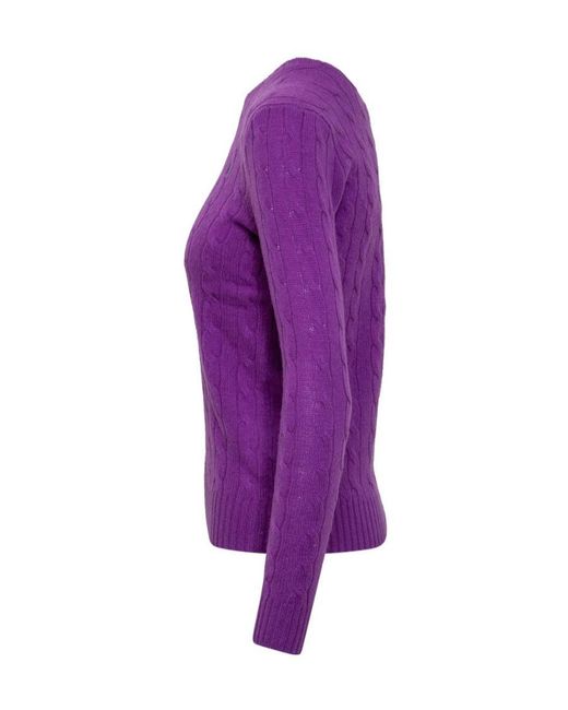 Polo Ralph Lauren Purple Pony Embroidered Cable-Knit Jumper