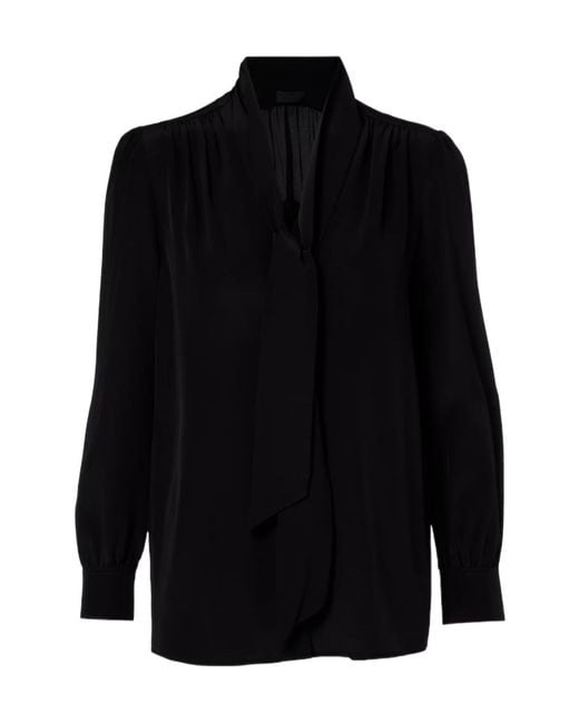 Nili Lotan Black Tie-Collar Silk Shirt
