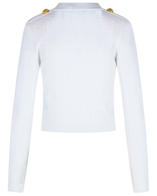 Balmain Blue Long-Sleeved Cable-Knit Cardigan