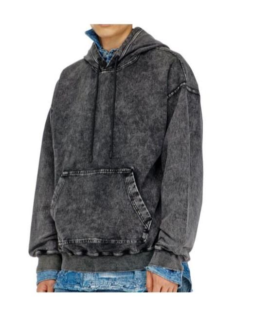 DIESEL Gray Treated Denim-Effect Hoodie for men