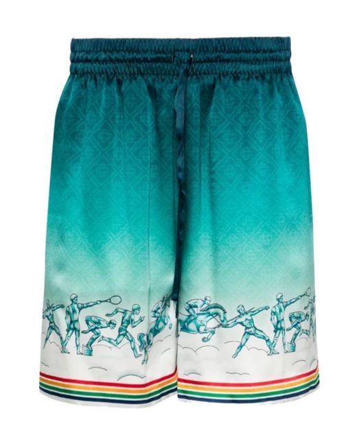 Casablanca Green Printed Silk Shorts for men
