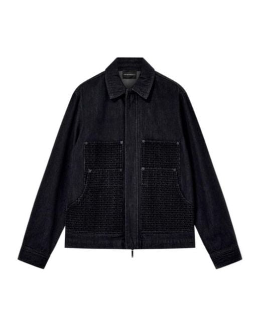 Emporio Armani Blue Denim Jacket With Flocked Lettering Signature Capsule for men