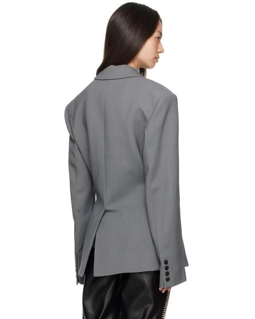 Nanushka Gray Laane Double-Breasted Tailored Blazer