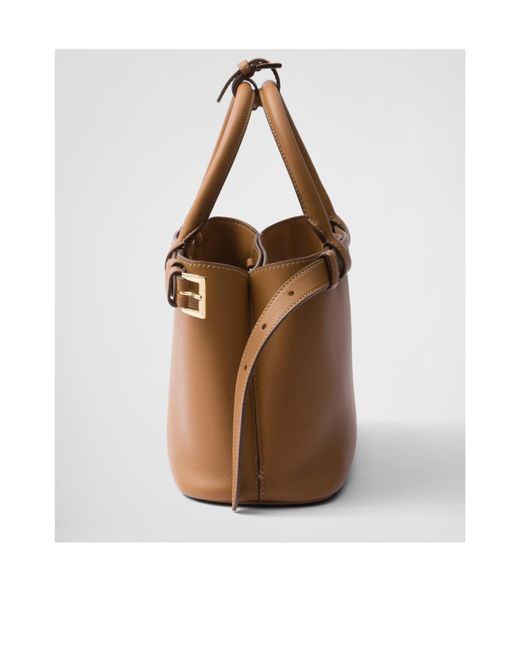 Prada Brown Buckle Small Leather Handbag With Double Belt