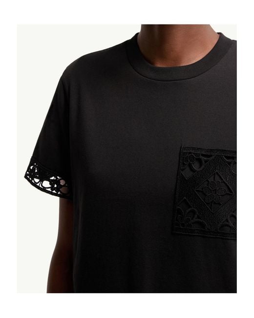 Moncler Black Lace-Trim Pocket T-Shirt