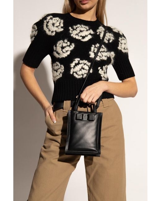 Ferragamo Black Buckle-Detail Leather Tote Bag