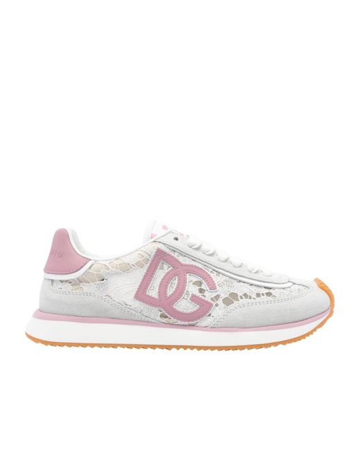 Dolce & Gabbana Pink Logo Patch Sneakers