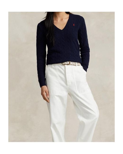 Polo Ralph Lauren Blue Cable-Knit V-Neck Jumper