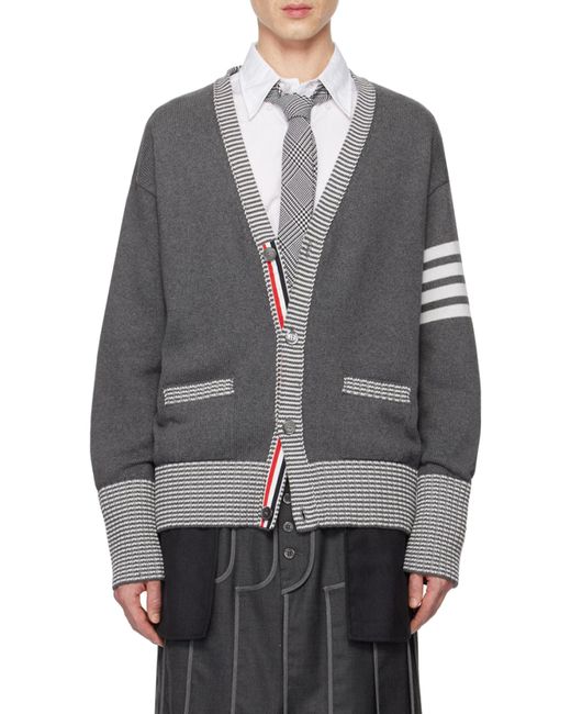 Thom Browne Gray Bar Striped Knit Cardigan for men