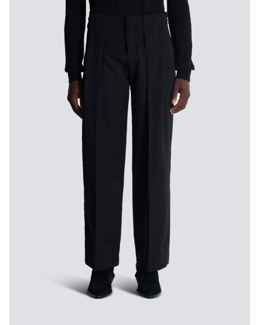Balmain Black Wool Pleated Trousers for men
