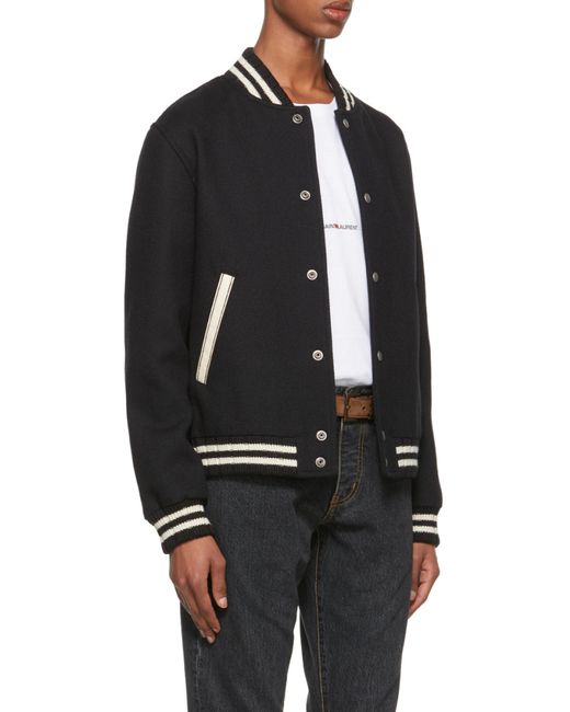 Saint Laurent Black Teddy Varsity Jacket for men