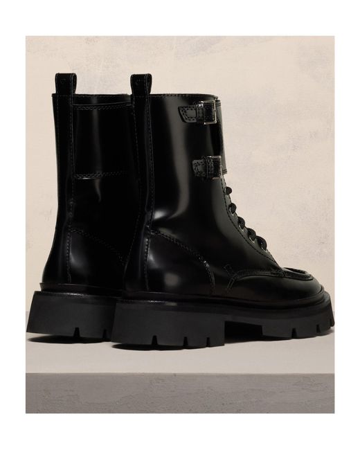 AMI Black Lace-Up Double Straps Boots for men