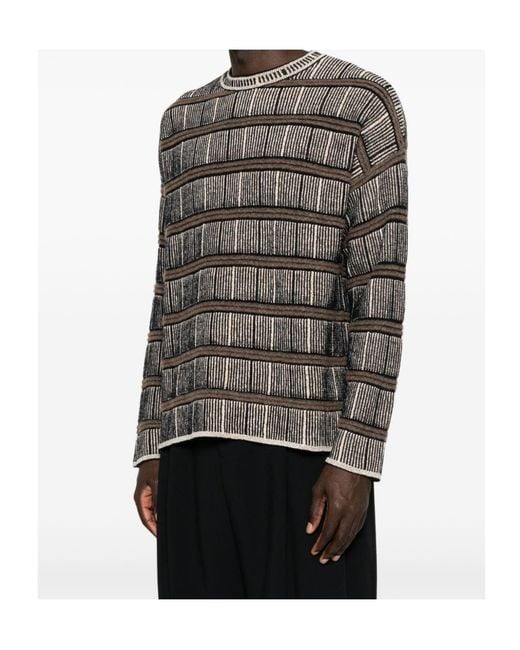 Giorgio Armani Gray Striped Jacquard-Knit Sweater for men