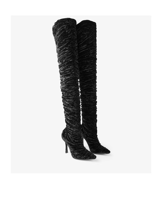 Jimmy Choo Black Lotta 100 Velvet Over-The-Knee Boots